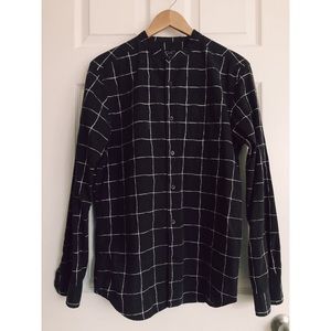 Windowpane Long Sleeve Grandad/Mandarin Collar